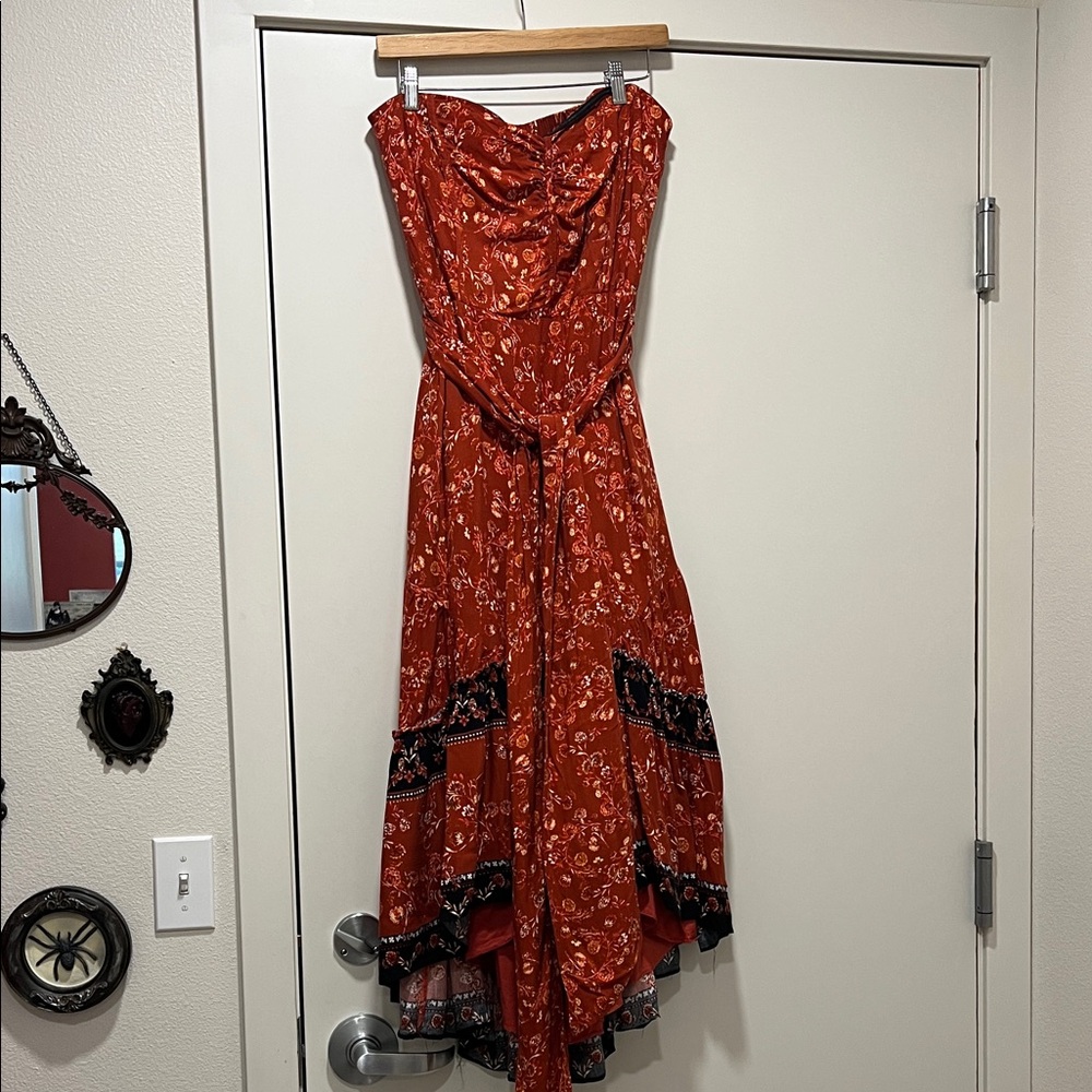 Strapless Bandana Red Dress with Black Accents